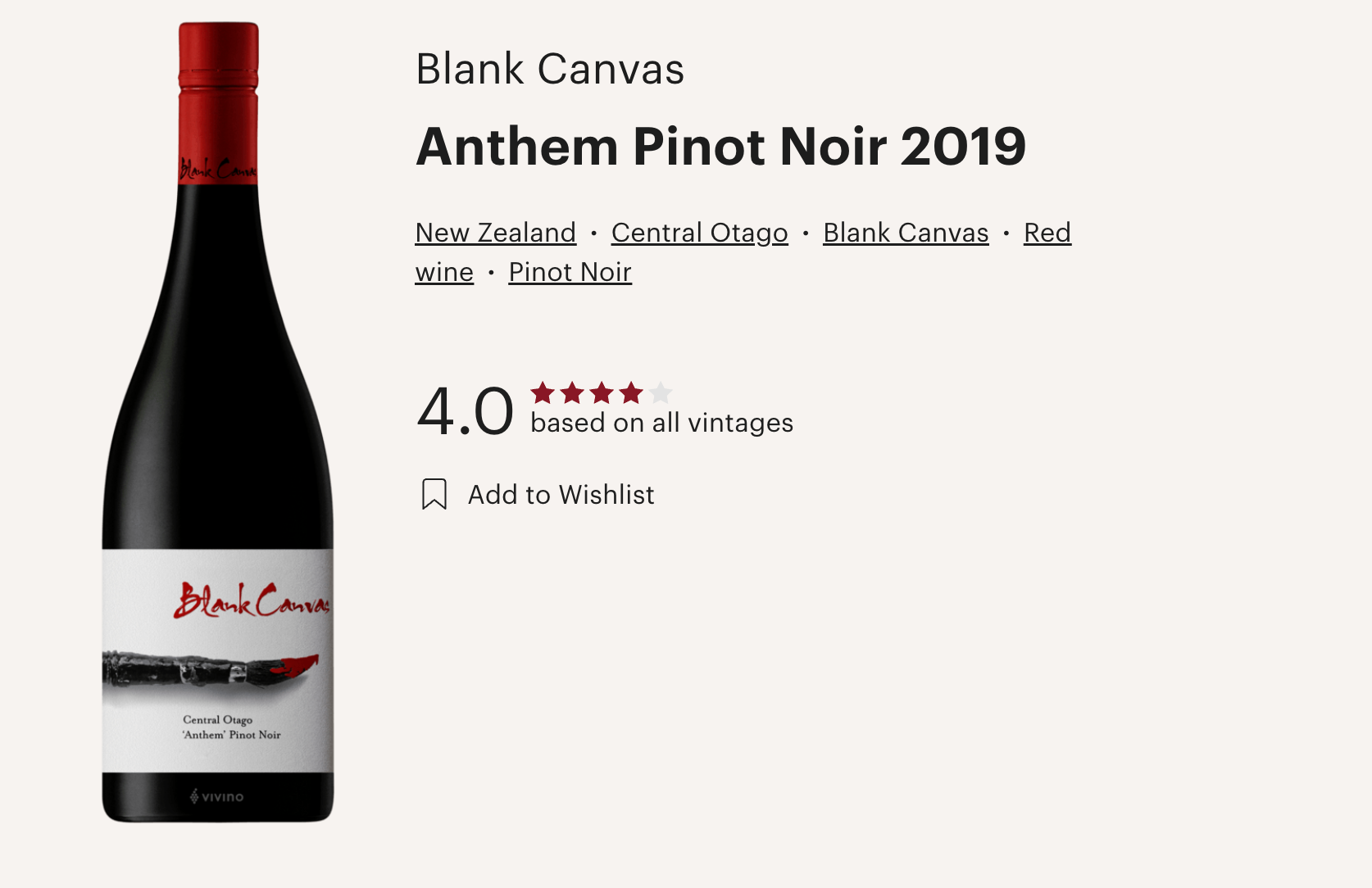 Blank Canvas Anthem Vineyard Pinot Noir 2019