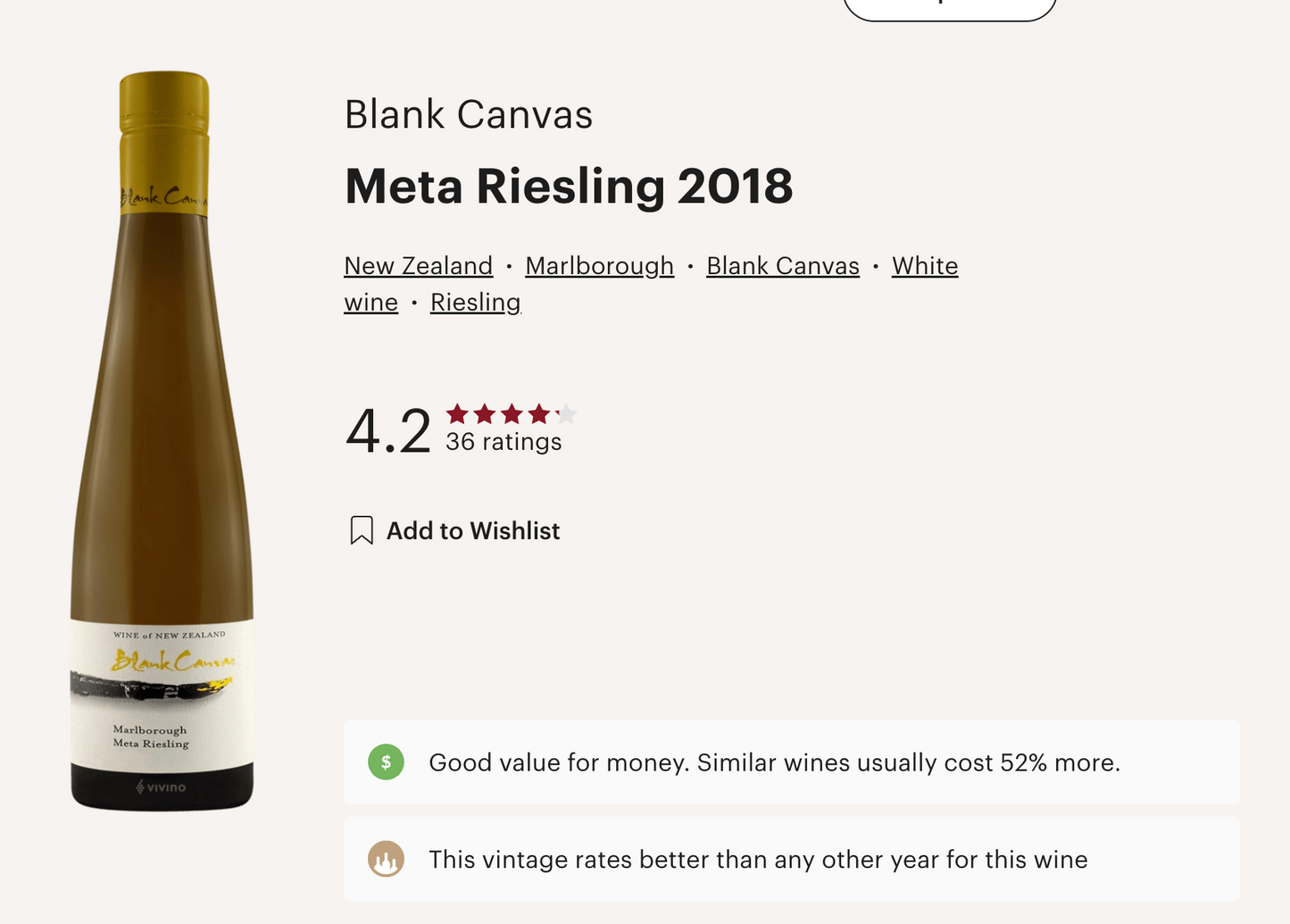 新西蘭細支裝 Blank Canvas Meta Riesling 2018 375ml (Vivino 4.2！)