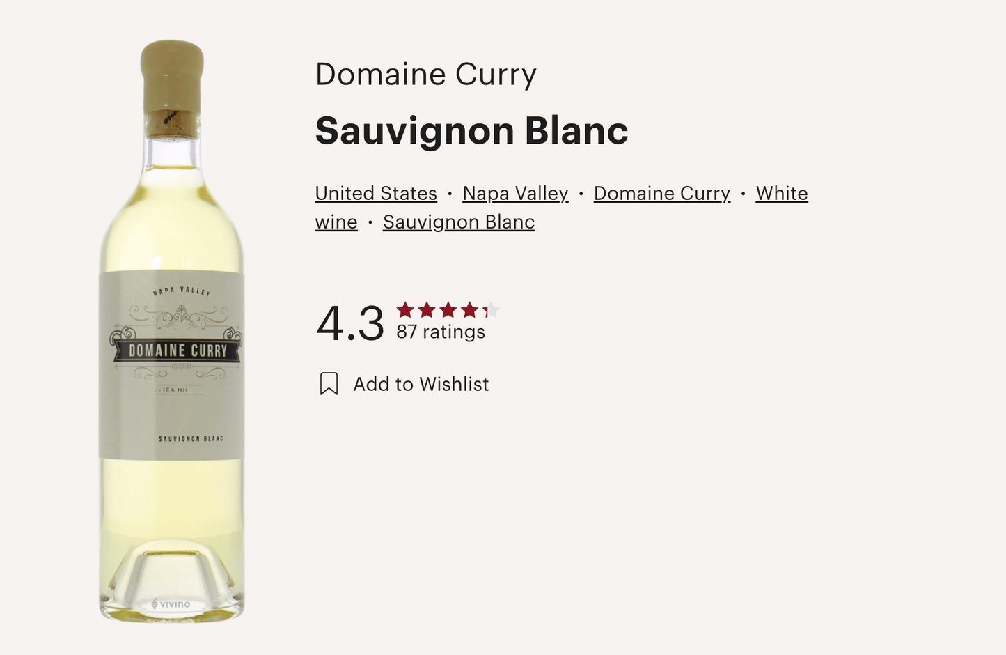 美國 Domaine Curry Sauvignon Blanc 2021 (Vivino 4.3！)