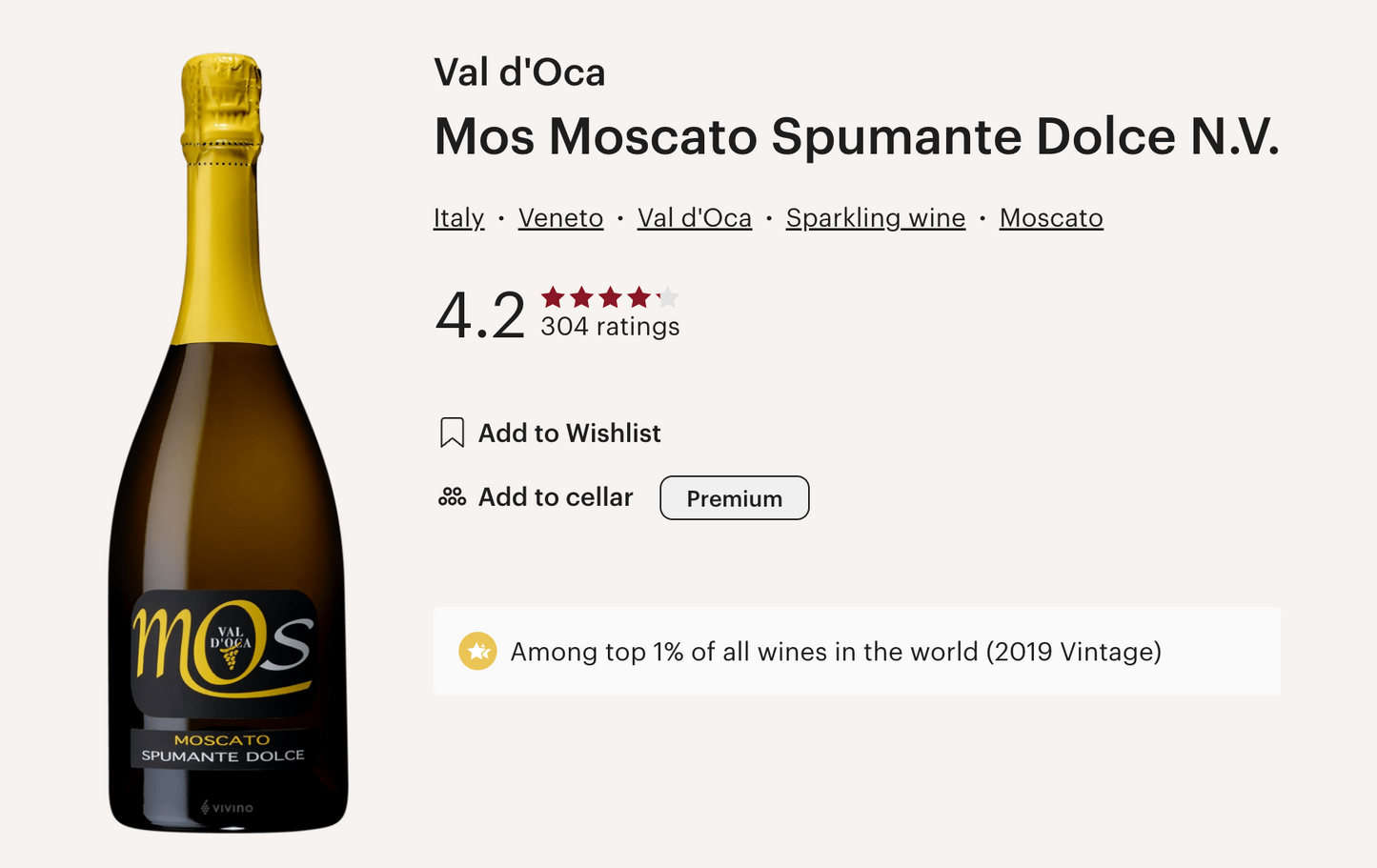 意大利 Val D'Oca MOS Moscato Dolce Spumante